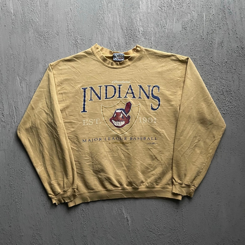Vintage‎ Cleveland Indians MLB Sweatshirt Mens Large Tan 90s Lee Sport